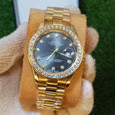 Rolex Full Golden Watch – Black Dial | Diamond Markers | Premium Edition
